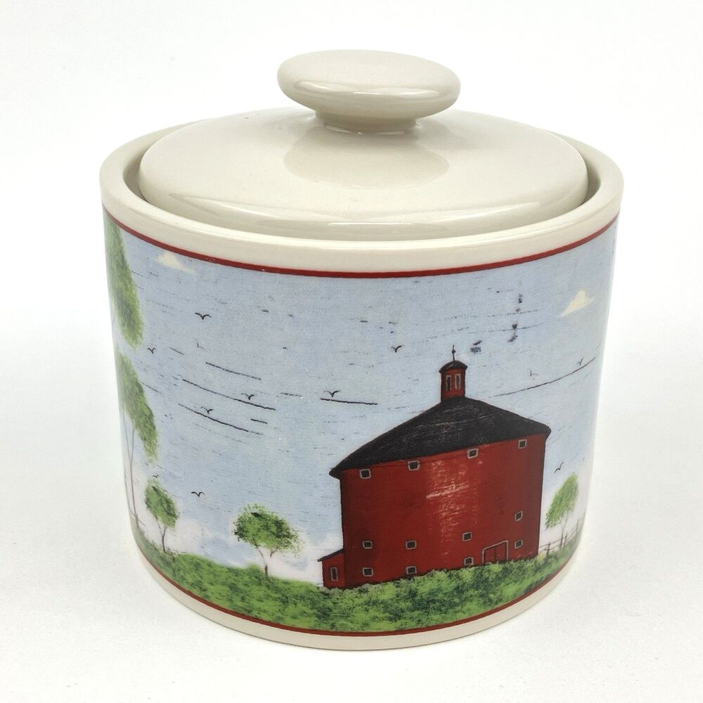 Vintage Sakura Warren Kimble Folk Barn Sugar Bowl /w Lid